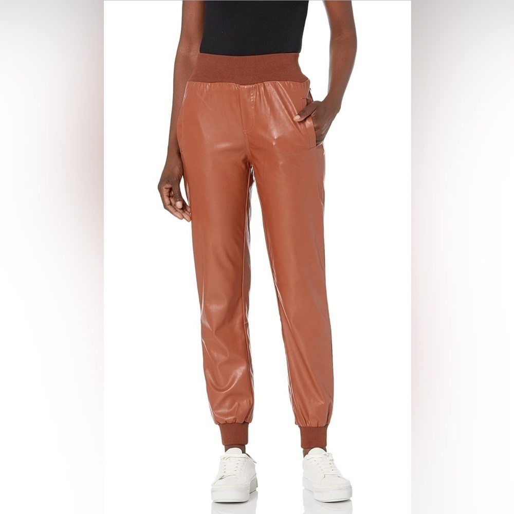NWT- KENDALL + KYLIE Women's Vegan Leather Jogger COLOR: Cognac  SIZE: LG